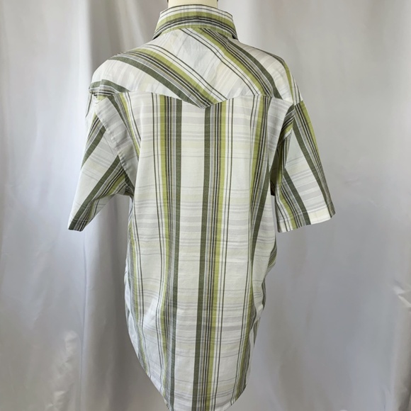 Casual Country Green & Cream Plaid Short Sleeve Button Down Size Large - Picture 2 of 4